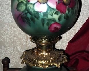 Gone With The Wind Oil Lamp With Painted Glass Globe, 27.5" Tall 9" Diameter