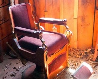 Koken Barber Supply Company Antique Swivel Barber's Chair With Wood Pedestal Base, 49" x 28" x 42"