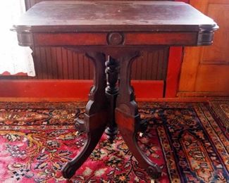 Antique Pedestal Parlor Table On Casters, 30" x 30" x 22"