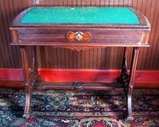 Antique Single Drawer Writing Desk With Felt Inlay And Key, 30" x 36" x 21"