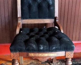 Antique Carved Wood Accent Chair With Button Tufted Seat And Back, 36" x 18" x 16"