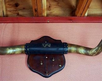 Antique Bull Horn Hat Rack, 33" Wide