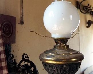 Converted Oil To Electric Lamp With Cast Iron Sconce Holder