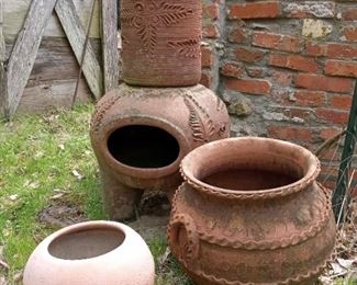 Clay Chiminea 36" , Decorative Clay Pots, Qty 2