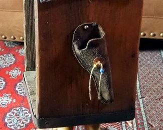 Hand Crafted End Table With Bull Horn Legs And Holster Remote Holder, 28" x 14" x 12"