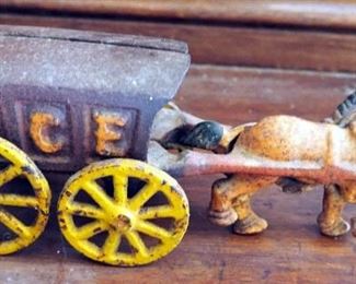 Cast Iron Horse And Wagons, Pressed Metal Cars, And Die Cast Cars