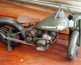 US General Pressed Metal Motorcycle Model, Die Cast Harley Davidson Motorcycle With Side Car, Die Cast Mustang Lennox Wagon And More