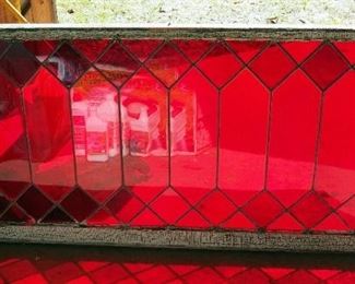 Ruby Red Leaded Stained Glass Window, 21.5" x 48"