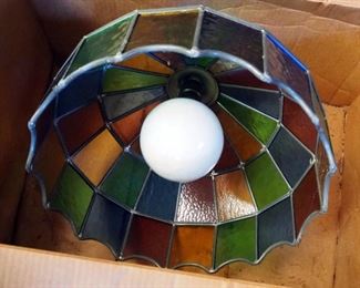 Vintage Leaded Stained Glass Pendent Light, 15" Diameter
