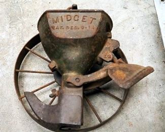 Antique Cast-Iron Tractor Seat, Floor Grate And Midget Single Row Seed Planter