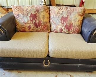 Upholstered Loveseat With Horseshoe Accents, 31" x 64" x 36"