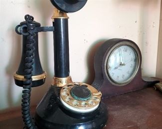 Analog Telephone, Bernco Clock, And Desk Lamp