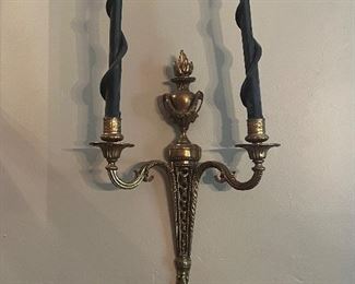 3 antique French brass torcher candle sconces