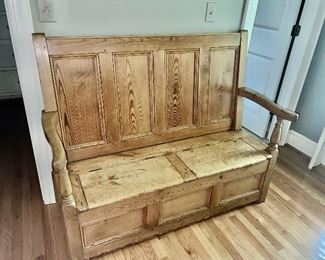Antique English Pine bench with storage