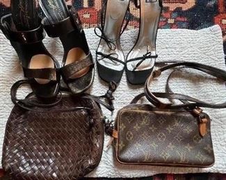 Louis Vuitton Monogram Pochette Marly Bandouliere Purse, Bottega Veneta Handbag, Donald Pliner and Stuart Weitzman shoes