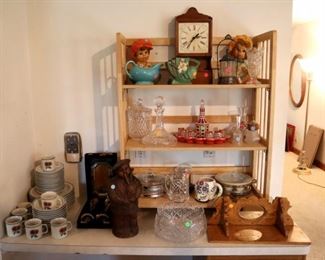 Glass ($10-50), cordial set ($50), Roseville vase ($25)