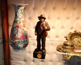 Chinese vase ($10), carved figure ($25)