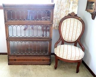 Wernicke leaded glass bookcase ($325), Walnut ladies chair ($25)