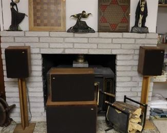 SAS home theater system ($350), art deco figures ($50 each), painted game boards ($25 each)