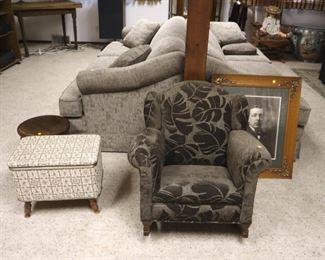 Childs rocking chair ($25), sofas ($25 each), vintage vinyl sewing box ($25), portrait with decorative frame ($25)