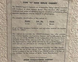 Jansen Type C Bass Reflex Cabinet Speaker b $100