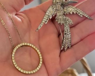 Necklace and rhinestone pin/pendant bird