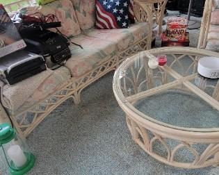 Sofa and round glass table
