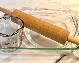 Lot of baking items including rolling pin