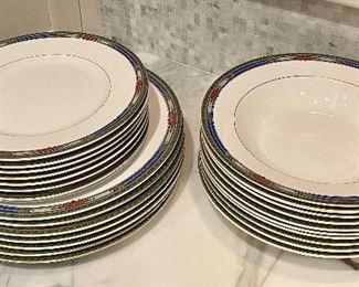 Mikasa "Plaza Court Blue" Dishes                                                                                                  7 dinner plates, 8 dessert plates, 10 bowls