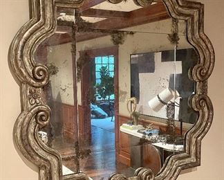Ornate Mirror - Distressed Silver Grey Finish - 48.5" x 48.5"