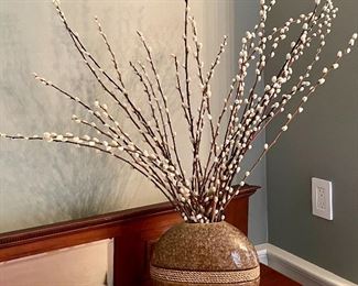 Decorative Vase with Rope Accent Pussy Willows - 10.25"