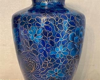 Cobalt Blue Flowered Enamel Vase - 6"