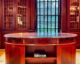 Hekman Oval Desk with Bookshelf Front - 65"l x 36"w x 30.5"h