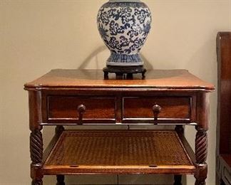 (2) Side Tables with Caned Shelves - 23.5"l x 21.5"w x 28.5"h