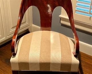 Striped Upholstered Armchair with Wood Back