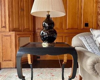 (2) Black Matte Side Tables with Gold Accents - 26"l x 26"w x 28"h  