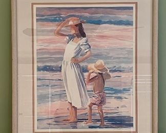 "Mother & Child at the Beach" Signed Print - 24" x 28.5"