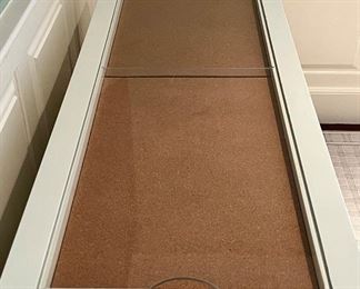 detail - cork board top with raised plexiglass gives this a "shadow box" effect