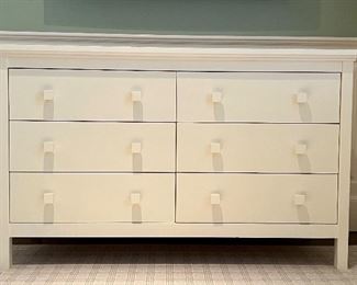 White 6-drawer Dresser with plexi and cork top- 51"l x 19"w x 31"h