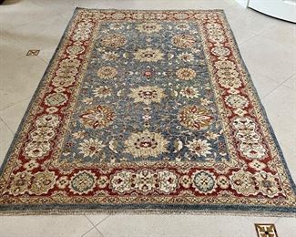 Wool Rug (light blue & rust) - 68" x 106.5"