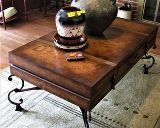 World Map Suitcase Table with Leather Straps and Buckles