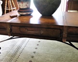 World Map Suitcase Table with Leather Straps and Buckles
