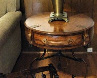 World Map Suitcase Side Table with Leather Straps and Buckles