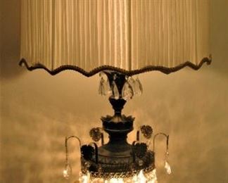 Vintage Lamp loaded with Crystals - Change the Shade and make it into a perfect Shabby Chic Piece!