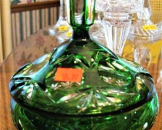 Footed Green Cut Crystal Dish