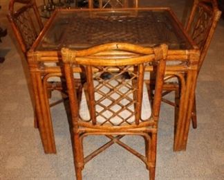 Stoneville Furniture Co. Bamboo Glass-top Table with 4 Chairs/ Snap on Cushions