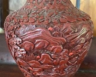 Small Carved Cinnabar Vase