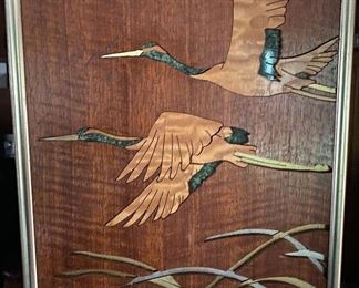 Inlaid Mid-century Wooden Duck Wall Hanging