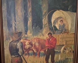 Signed Western Themed Oil on Canvas