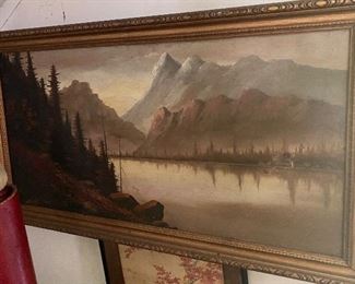 Oil on Canvas Mountain Lake Scene
